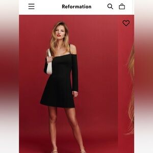 Reformation Black A-Line Off-Shoulder Cocktail Dress